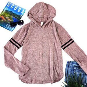 Women’s Long Sleeve Hooded Top Shirt Pink Medium Pullover Lightweight Hoodie Y2K